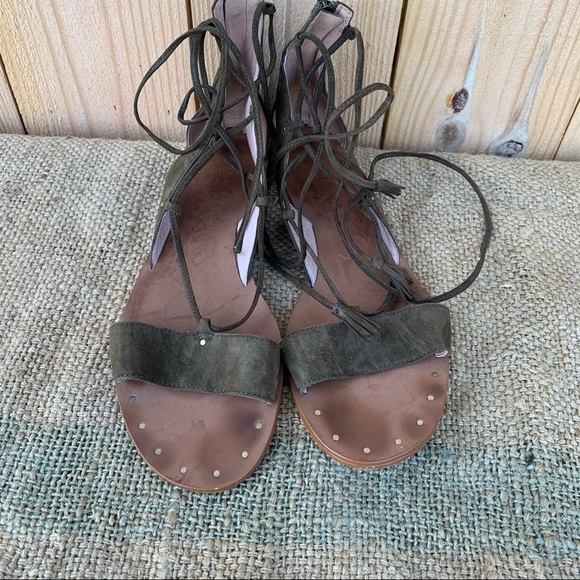 Madewell Bridget Tassel Lace Up Leather Gladiator Sandals Green F1658 Boho - Picture 7 of 8